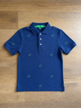 Masters Kids Navy Polo Youth 6-7 Golf Shirt All Over U.S. Map Logos